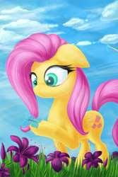 Size: 2000x3000 | Tagged: safe, artist:1nakir1, fluttershy, butterfly, pegasus, pony, flower, solo