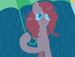 Size: 1024x768 | Tagged: safe, artist:kriversky, pinkie pie, earth pony, pony, pixiv, rain, sad, solo, umbrella