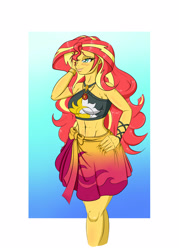 Size: 2500x3500 | Tagged: safe, alternate version, artist:albertbm, sunset shimmer, better together, equestria girls, abs, belly button, clothes, female, high res, lidded eyes, muscles, solo, swimsuit