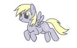 Size: 600x375 | Tagged: safe, artist:yosixi, derpy hooves, pony, flying, simple background, solo, white background