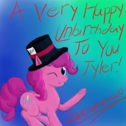 Size: 3000x3000 | Tagged: safe, artist:idontrunntoofast, pinkie pie, earth pony, pony, alice in wonderland, mad hatter, solo