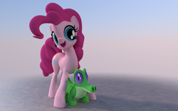 Size: 2000x1250 | Tagged: safe, artist:deathpwny, gummy, pinkie pie, alligator, earth pony, pony, 3d, female, male, mare, open mouth, signature