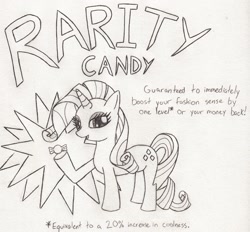 Size: 2042x1893 | Tagged: safe, artist:catula, rarity, pony, unicorn, candy, food, monochrome, rare candy, sketch, solo, traditional art