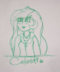 Size: 2170x2592 | Tagged: safe, artist:owlisun, princess celestia, principal celestia, equestria girls, drawing, monochrome, simple background, solo, traditional art