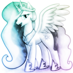 Size: 512x512 | Tagged: safe, artist:remyroez, princess celestia, alicorn, pony, crown, female, horn, mare, multicolored mane, multicolored tail, solo, white coat, white wings, wings