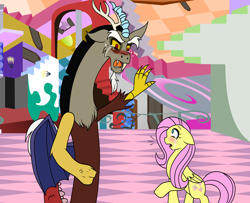 Size: 2272x1848 | Tagged: safe, artist:garfield141992, artist:nstone53, discord, fluttershy, pegasus, pony, fanfic:bride of discord, angry, crying