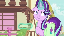 Size: 1920x1080 | Tagged: safe, screencap, starlight glimmer, pony, student counsel, floppy ears, magic, saddle bag, scroll, solo