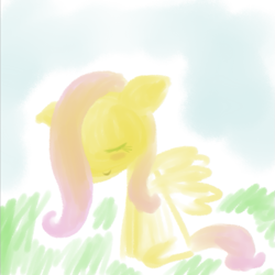 Size: 665x664 | Tagged: safe, artist:maareep, fluttershy, pegasus, pony, eyes closed, sitting, solo
