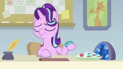 Size: 1920x1080 | Tagged: safe, screencap, starlight glimmer, pony, unicorn, student counsel, bracelet, candy, faic, female, food, jewelry, mare, solo, starlight glimmer is best facemaker, starlight's bracelet