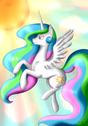 Size: 2893x4133 | Tagged: safe, artist:dilaraxd, princess celestia, alicorn, pony, flying, solo, sun