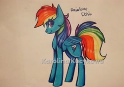 Size: 3326x2340 | Tagged: safe, artist:oceanblueskyfire, derpibooru import, rainbow dash, pegasus, pony, obtrusive watermark, smiling, solo, traditional art, watermark