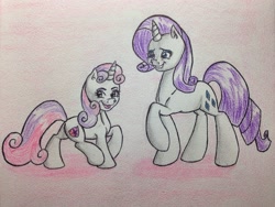 Size: 3264x2448 | Tagged: safe, artist:artbyponypony, rarity, sweetie belle, pony, unicorn, cutie mark, sisters, the cmc's cutie marks, traditional art