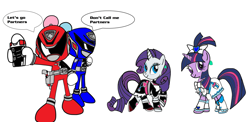 Size: 1024x499 | Tagged: safe, artist:omegaridersangou, derpibooru import, rarity, twilight sparkle, pony, unicorn, bomberman, bomberman b-daman bakugaiden, cure black, cure white, dekaranger, futari wa pretty cure, pretty cure, super sentai, tokusou sentai dekaranger