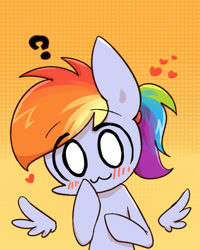 Size: 800x1000 | Tagged: safe, artist:joycall6, derpibooru import, rainbow dash, pegasus, pony, :3, blushing, cute, dashabetes, floating wings, melancholy of haruhi suzumiya, nyoro-n, question mark, solo, wingboner