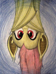 Size: 1042x1378 | Tagged: safe, artist:thefriendlyelephant, fluttershy, flutterbat, solo, traditional art, upside down