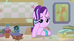 Size: 1920x1080 | Tagged: safe, screencap, starlight glimmer, pony, student counsel, bracelet, jewelry, solo, starlight's office, unamused