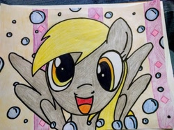 Size: 4608x3456 | Tagged: safe, artist:penguin_lover89, derpy hooves, bubble, colored pencil drawing, traditional art