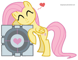 Size: 2210x1700 | Tagged: safe, artist:dragonpony, fluttershy, pegasus, pony, cargo ship, companion cube, crossover, hug, portal 2