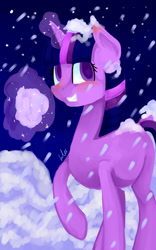 Size: 705x1133 | Tagged: safe, artist:crvilu, derpibooru import, twilight sparkle, snow, snowfall, solo