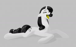 Size: 1732x1078 | Tagged: safe, artist:chaosrruruus, edit, rarity, pony, unicorn, explicit source, eyes closed, floppy ears, monochrome, open mouth, prone, smiling, tongue out