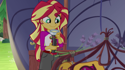 Size: 1280x720 | Tagged: safe, screencap, sunset shimmer, equestria girls, legend of everfree, cute, flashlight (object), shimmerbetes