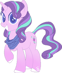 Size: 309x361 | Tagged: safe, artist:dashkatortik12222222, starlight glimmer, pony, unicorn, alternate cutie mark, alternate design, alternate hairstyle, bandana, beautiful, colored hooves, female, looking at you, mare, raised hoof, redesign, simple background, smiling, solo, transparent background