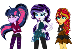 Size: 1098x686 | Tagged: safe, artist:101xsplattyx101, rarity, sunset shimmer, twilight sparkle, equestria girls, alternate universe, base used, simple background, transparent background