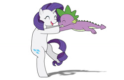 Size: 1024x663 | Tagged: safe, artist:bico-kun, rarity, spike, dragon, pony, unicorn, female, male, shadow, shipping, simple background, sparity, spinning, straight, white background