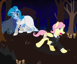 Size: 983x812 | Tagged: safe, artist:gothtigressa, butterscotch, fluttershy, rarity, pegasus, pony, unicorn, clothes, corpse bride, dress, female, half r63 shipping, male, rariscotch, rule 63, shipping, straight, wedding dress