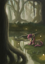 Size: 1240x1754 | Tagged: safe, artist:plainoasis, fluttershy, frog, pegasus, pony, forest, scenery, solo