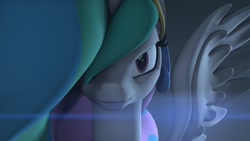 Size: 1024x576 | Tagged: safe, artist:vinuldash, princess celestia, alicorn, pony, 3d, bust, lens flare, looking at you, portrait, solo, source filmmaker