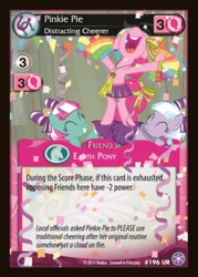 Size: 344x480 | Tagged: safe, lilac sky, pinkie pie, spring step, sunlight spring, earth pony, pony, card, ccg, cheerleader, cheerleader pinkie, crystal games, enterplay, mlp trading card game