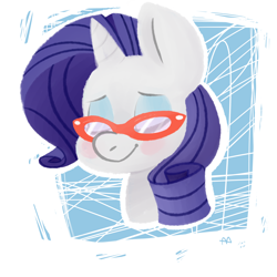 Size: 1280x1280 | Tagged: safe, artist:adroitart, rarity, pony, unicorn, blushing, eyes closed, female, glasses, mare, simple background, solo, white background