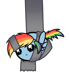 Size: 357x386 | Tagged: safe, artist:thewhisperingsoul, derpibooru import, rainbow dash, pegasus, pony, :<, chubbie, cute, duct tape, solo, stuck, tape