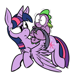 Size: 700x700 | Tagged: safe, artist:karpet-shark, derpibooru import, spike, twilight sparkle, twilight sparkle (alicorn), alicorn, dragon, pony, princess twilight sparkle (episode), airplanicorn, annoyed, female, flying, frown, glare, mare, scared, seatbelt, shivering, sweat, twilight is not amused, twily-daily, unamused, wide eyes