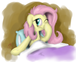 Size: 3638x2947 | Tagged: safe, artist:jorobro, fluttershy, pegasus, pony, bed, sleepy, solo, waking up