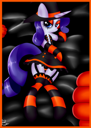 Size: 1280x1792 | Tagged: safe, artist:paulpeopless, rarity, pony, unicorn, body pillow, body pillow design, clothes, halloween, hat, panties, socks, solo, striped socks, striped underwear, underwear, witch, witch hat