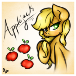 Size: 1300x1300 | Tagged: safe, artist:ep-777, applejack, earth pony, pony, looking at you, loose hair, solo