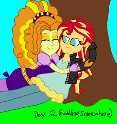 Size: 870x918 | Tagged: safe, artist:ktd1993, adagio dazzle, sunset shimmer, equestria girls, 30 day otp challenge, cuddling, female, lesbian, shipping, sunsagio