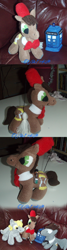 Size: 800x3000 | Tagged: safe, artist:usagi-zakura, derpy hooves, doctor whooves, discord whooves, doctor who, eleventh doctor, plushie, tardis