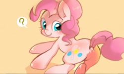 Size: 512x308 | Tagged: safe, artist:miki 14, pinkie pie, earth pony, pony, question mark, simple background, solo