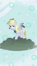 Size: 540x960 | Tagged: safe, screencap, derpy hooves, pegasus, pony, blonde mane, female, gray coat, mare, solo, stormcloud, wings