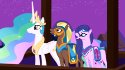 Size: 1280x720 | Tagged: safe, screencap, amira, haakim, princess celestia, alicorn, horse, pony, saddle arabian, magic duel, faris