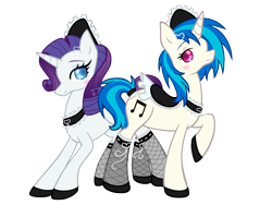 Size: 1600x1200 | Tagged: safe, artist:twilathewolf, dj pon-3, rarity, vinyl scratch, pony, unicorn, clothes, female, lesbian, maid, rariscratch, shipping