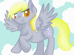 Size: 1600x1200 | Tagged: safe, artist:rainbowtashie, derpy hooves, pegasus, pony, colored pupils, flying, sky, solo