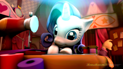 Size: 1920x1080 | Tagged: safe, artist:indexpony, rarity, pony, unicorn, 3d, carousel boutique, mannequin, sewing machine, solo, spool