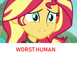 Size: 1280x954 | Tagged: safe, edit, edited screencap, screencap, sunset shimmer, better together, equestria girls, forgotten friendship, abuse, background pony strikes again, downvote bait, op is a cuck, op is trying to start shit, shimmerbuse, worst human, x is worst x