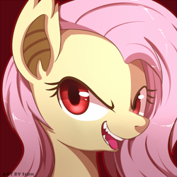 Size: 400x400 | Tagged: safe, artist:sion, fluttershy, commission, flutterbat, looking at you, open mouth, solo, thumbnail, tongue out