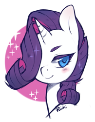 Size: 449x576 | Tagged: safe, artist:paichitaron, rarity, pony, unicorn, bedroom eyes, looking at you, simple background, solo, sparkles