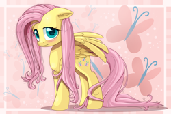 Size: 1500x1000 | Tagged: safe, artist:pauuhanthothecat, fluttershy, pegasus, pony, blushing, cute, cutie mark, floppy ears, shyabetes, solo